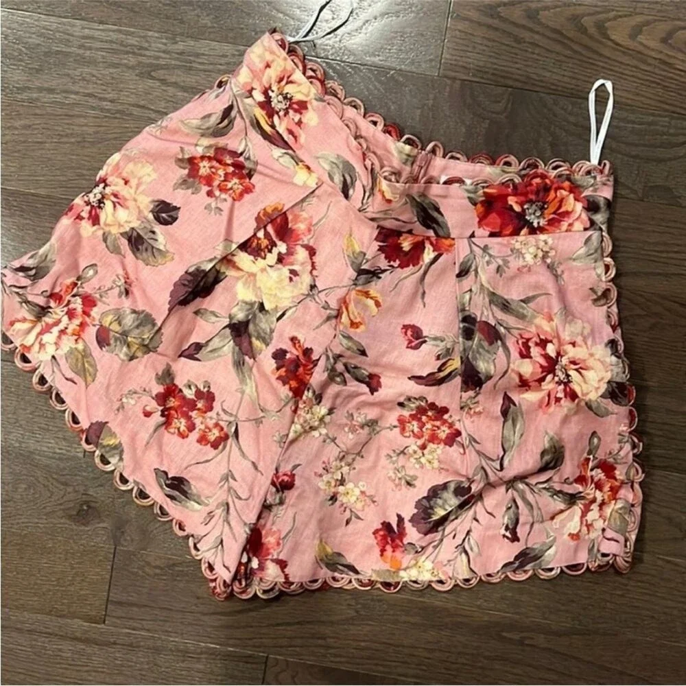 ZIMMERMANN Cassia scallop shorts in floral musk size 1